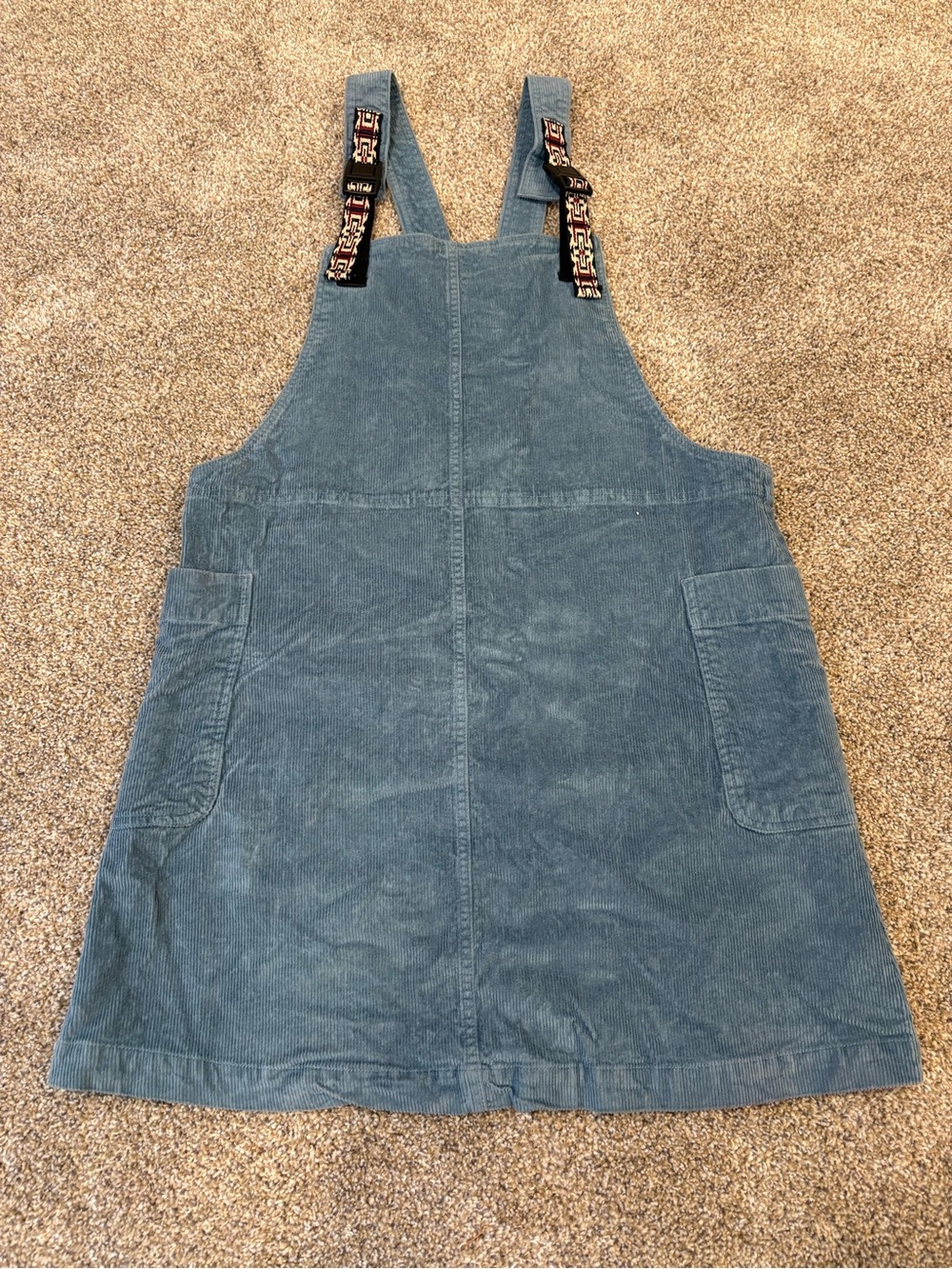 Kavu Teal Corduroy Overall Dress with Patterned Strap Accents